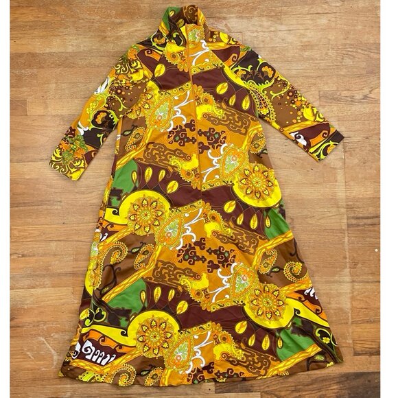 Vintage Other - Vintage Floral Paisley Nightgown Size Medium 1960s Maxi Mock Neck Dressing Gown